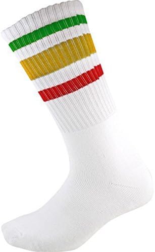 Socco White / Rasta 9 - 12 Mens Crew Socks by Socco