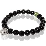 Tourmaline Stretch Bracelet with Solid Crown Charm & Green Rhinestone Bead Accent