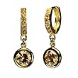 Champagne Cubic Zirconia Hinged Hoop Solitaire Drop Earrings in 18k Yellow Gold Overlay Sterling Silver