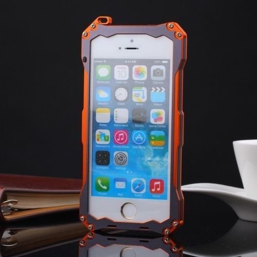 REDGO Waterproof Shockproof Dirtproof Aluminum Gorilla Glass Metal Sturdy Protection Case Cover For iPhone Models (iphone 5 5s, Orange)