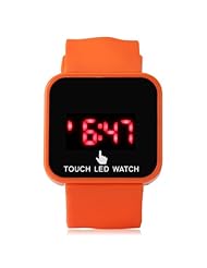 Touch Screen Red LED Watches Mens Ladies Orange Rubber Wristwatch