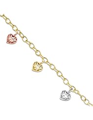 Aloha Heart Double-Sided Bracelet in 14K Tri-Color Gold - 11mm