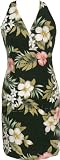 Sexy Halter Dress - Hibiscus Stephanotis Hawaiian Aloha Crisscross Back Fitted Halter Sundress - Regular and Plus Size