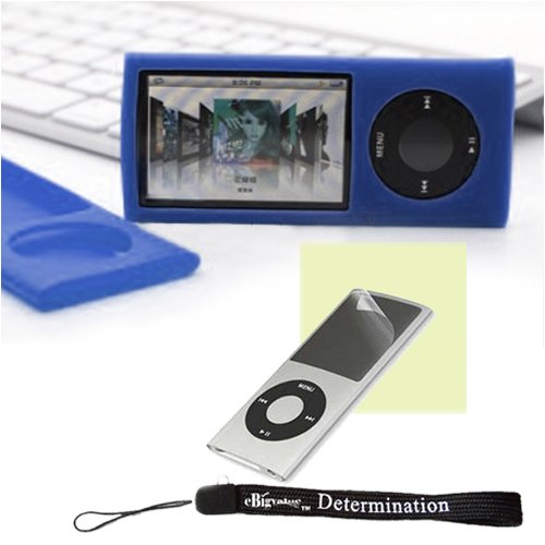Premium Durable Blue Skin Silicon Skin Cover Case Protector for Apple iPod Nano 5th Generation 8GB 16GB ( 8 GB 16 GB ) Includes Nano 5 Screen Protector Guard + a 4-Inch Determination Hand Strap
