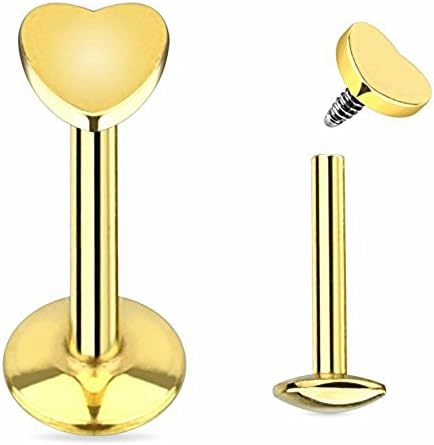ONE Labret Monroe Heart Flat Top Titanium Plated 316L Surgical Steel Internally Threaded