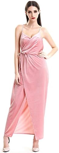 Women Sexy Dress Velvet Party Ankle-Length Dresses Pink Size M