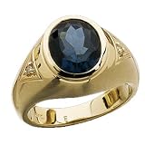 Round Brilliant Cut Diamonds, 12mm x 10mm London Blue Topaz, 14Kt. Yellow Gold Ring
