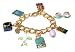 Gorgeous Lady's Chunky Travel Themed Charm Bracelet with Plane, Camera, Sunnies, Souvenir Bag, Passport and More ~ Gold Tone