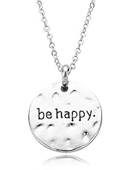 Jewelry: Inspirational Silver Tone Round Disc Charm Stamped with "Be Happy" Necklace for Women Teens Girls Gift