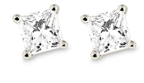 Platinum, Princess-Cut, Diamond 4-Prong Stud Earrings (1 1/2 cttw, G-H Color, VS2 Clarity)