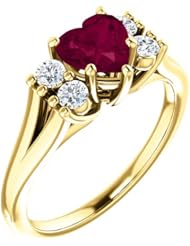 18K Yellow Gold 6.00x6.00mm Heart Cut Rhodolite Garnet and Diamond Ring -- LIFETIME WARRANTY