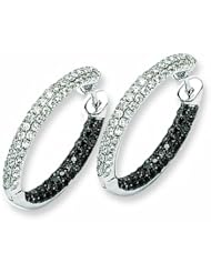 1.2 Carat 14K White Gold Black and White Diamond Hinged Hoop Earrings
