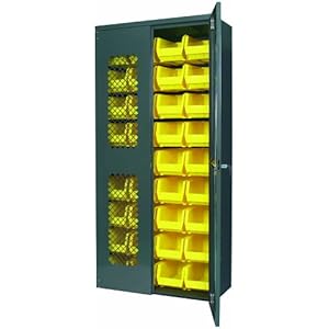 Akro-Mils AC3618 SV240 Steel Secure View Storage Cabinet, Flush Mesh Doors, Louvered Panel and 36 Yellow AkroBins, 36" W x 18" D x 78" H