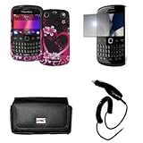 EMPIRE Black Leather Case Pouch with Belt Clip and Belt Loops + Purple Hear ....