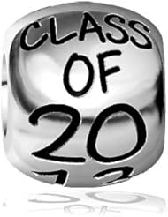 Class of 2013 Graduation Charm Bracelet Bead, Engraved, Solid Sterling Silver