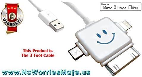 Universal 3 in 1 iPhone Charger Sync Cable; 3 in 1 Connector Works for All iPhones and Android Devices; Universal Charge Sync Cable for iPhone 6, 6 Plus, 5, 5S, 5C (iOS 7 and iOS 8), and iPhone 4, iPads (all models), iPods (all models), and Samsung S2, S3, S4, HTC, LG, Sony, Blackberry and others. (3.28 ft/100 cm); Lifetime Warranty!.