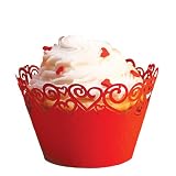 Paper Orchid Heart Swirls Cupcake Wrapper Red, Set of 12