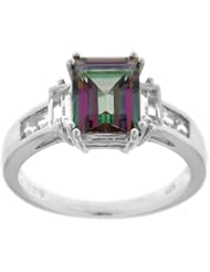 Sterling Silver Octagon Mystic Fire Topaz and White Topaz Ring