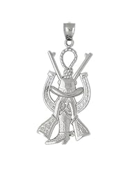 Clevereves 14K White Gold Pendant Two tone Cowboy hat, Horse shoe, noose, and guns 13 - Gram(s)