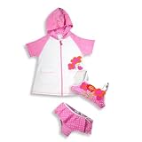 Castaways - Girls 3 Piece Polka Dot Swimwear Set, Bikini And Hooded Terry Cover-up, Pink, White
