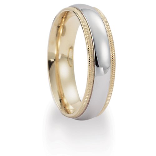 (Lifetime Guarantee) 14k White and Yellow Gold Wedding Band Ring, Comfort Fit Design, 6mm wide Size