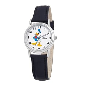 Disney Womens D076S005 Donald Duck Black Leather Strap Watch