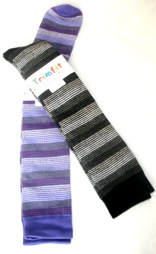 Get Gifts – Glitter Striped Purple & Black With Silver Accents 2-Pair Pack Of Knee Highs Socks For Girls Teens & Ladies – Sock Size 9-11 Fits Shoe Size 4-10