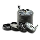 DCOU Alloy Tobacco Spice Herb Weed Pollen Plant Grinder Pollen Collector with Sifter, Hand-cranked, 4 Piece, 2.5 Inches (Black)