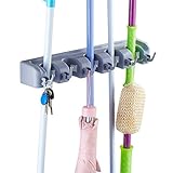 AFUNTA Mop Holderモップやほうき支え 壁掛けたり庭園道具貯蔵ツール ラックストレージ 5-位6鈎車庫保管 11ツールまで収納できる(5 position with 6 hooks) INXS