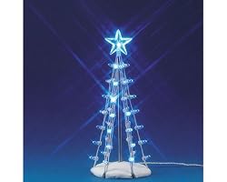 Lemax Christmas Village 6" Lighted Blue Silhouette Tree Accessory #74658
