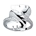 Bague Anneau Feuille Coeur Oxyde de Zirconium Blanc 17 mm Argent Massif