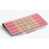 Azalea Pink Tartan Colors Baekgaard Leather Brights Checkbook Cover & Pen, Genuine Leather