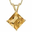 14k Yellow Gold 6mm Princess-Cut Citrine 4-Prong Pendant, 18"