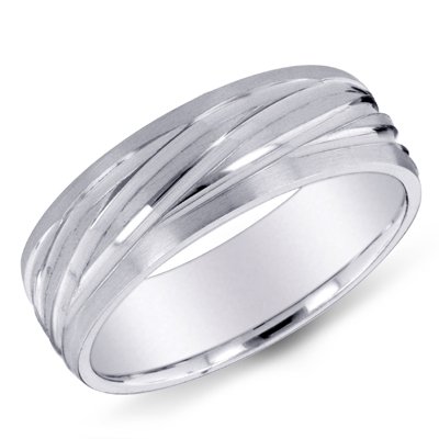 14K White Gold Laser Design Wedding Band