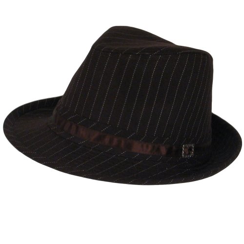 COTTON PINSTRIPE FEDORA TRILBY GANGSTER HAT DANCE BROWN