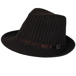COTTON PINSTRIPE FEDORA TRILBY GANGSTER HAT DANCE BROWN