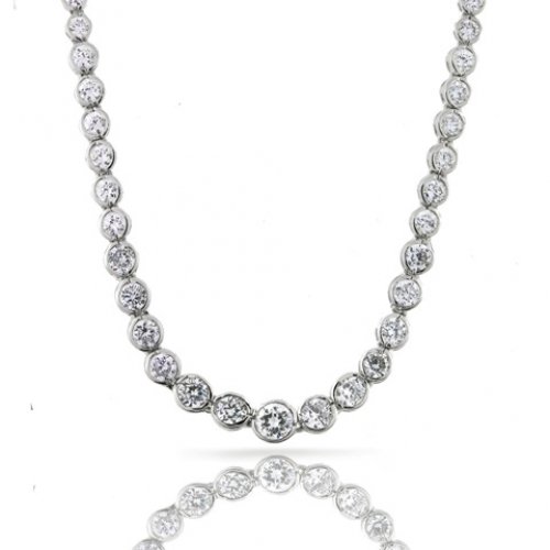 Bling Jewelry NY Fifth Ave Designer Inspired Round Bezel Diamond CZ Sterling Silver Tennis Necklace