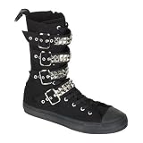 DEVIANT-203 Black Canvas 4-Buckle Calf-Hi Sneaker Boots w Nailheads-sizes 4 to 13 by JADED MINX