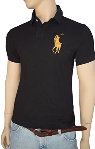 Polo Ralph Lauren Men's Gold Big Pony, Gold #3 Short Sleeve Shirt Black (M -U.S. Standard size)