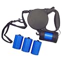 Bags on Board Retractable Dog Leash with Built-in Bag Dispenser, Small, Black