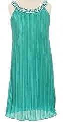 Girls Sleeveless  Pleated Knee Length  Dress With Rhinestones
