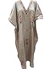 Brown Silk Kaftan Crewel Embroidered Caftan Long Maxi Dress with Kimono Sleeves