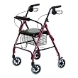 ^Rollator W/dual Brakes, Burgundy,very-lite W/four-wheels-aluminum with Basket and Padded Seat and Back