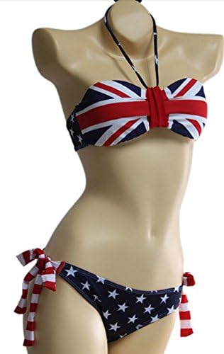 YoDa Women's Two-Piece Swimwear Hanging Neck British Flag Style Swimsuit S