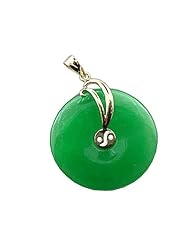 Green Jade Waft Disc Pendant, 14k Gold
