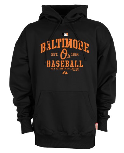 MLB Baltimore Orioles Adult Long Sleeve Hooded Fleece Pullover (Pro Black, Medium)
