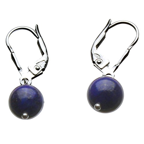 Blue Lapis 8mm Stone Bead Sterling Silver Leverback Earrings
