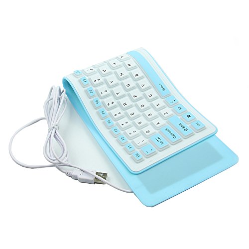 Oops Foldable Silicone Keyboard USB Wired Flexible Soft Waterproof Roll Up Silica Gel Computer Desktop (103 Keys) Keyboard for PC Laptop Notebook for Library Work Class Indoor Environment (Blue)