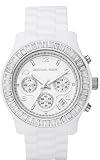 Michael Kors #MK5396 Women's Oversized White Silicone Band Baquette Crystal Chronograph Watch
