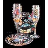 Beach Party Design - Hand Painted - Toasting Flutes - 6 oz. & 7 inch Cake Plates